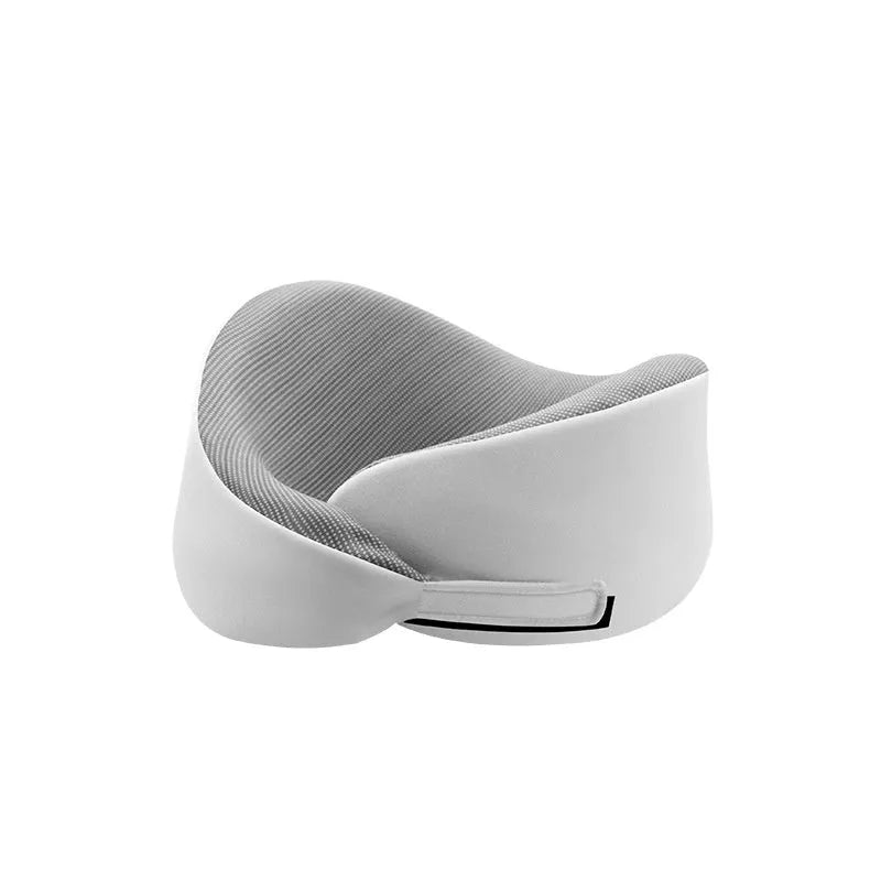 Memory foam U-shaped travel neck pillow with magnetic cloth fabric in light gray colour