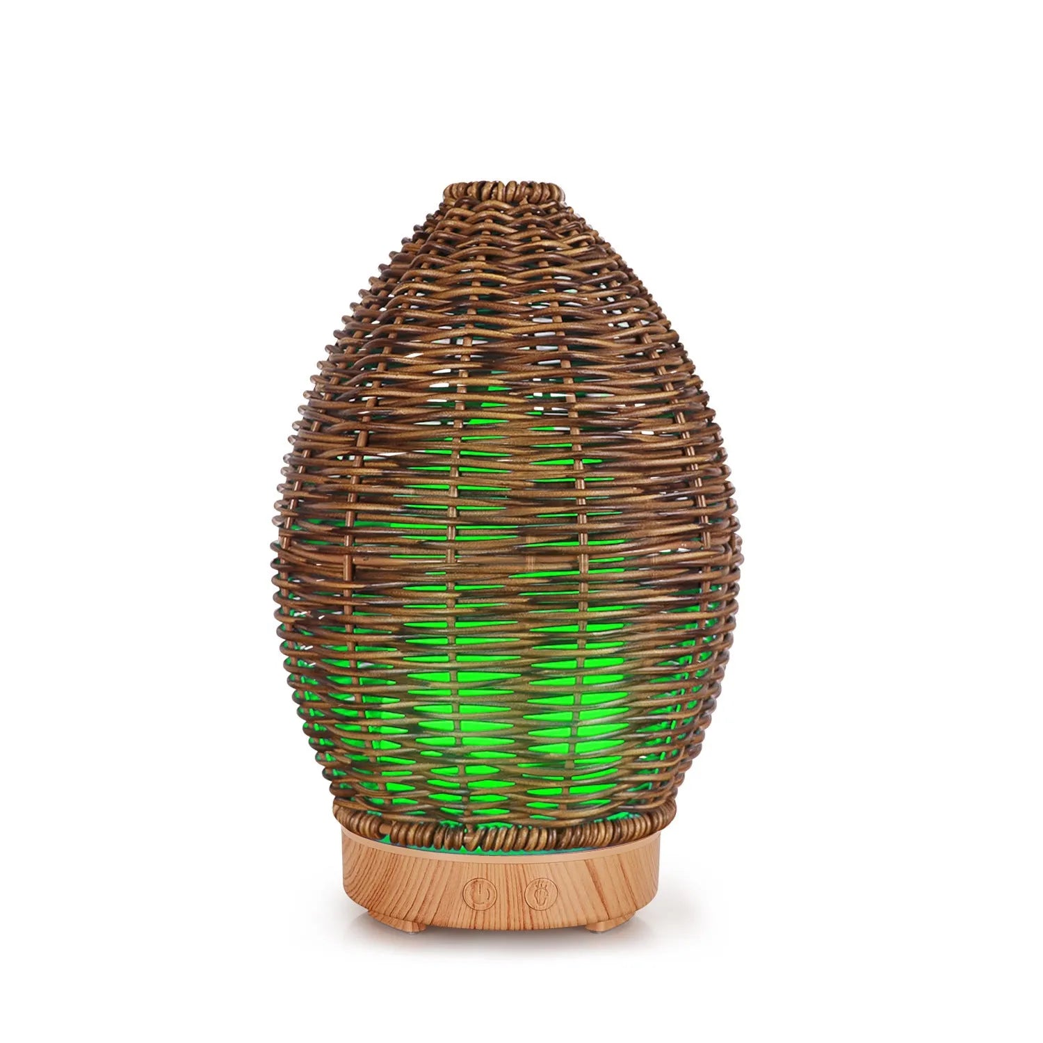 Hollow rattan aroma diffuser with light wood grain base and 100ml capacity for essential oils