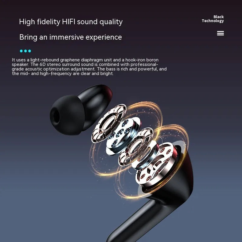 Black wireless Bluetooth headset earplug style with PC+ABS build