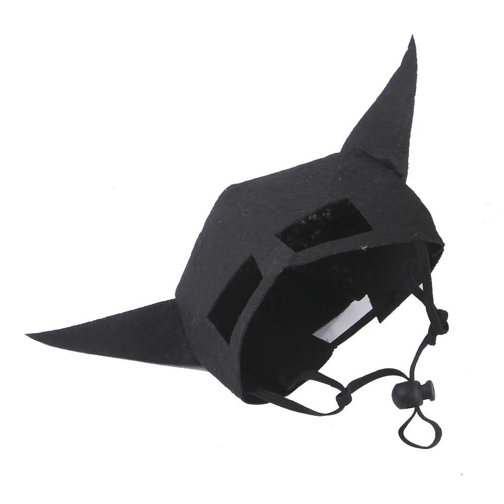 Halloween pet mask bat wings corset set in cloth fabric for dogs and cats, with adjustable neck and bat design