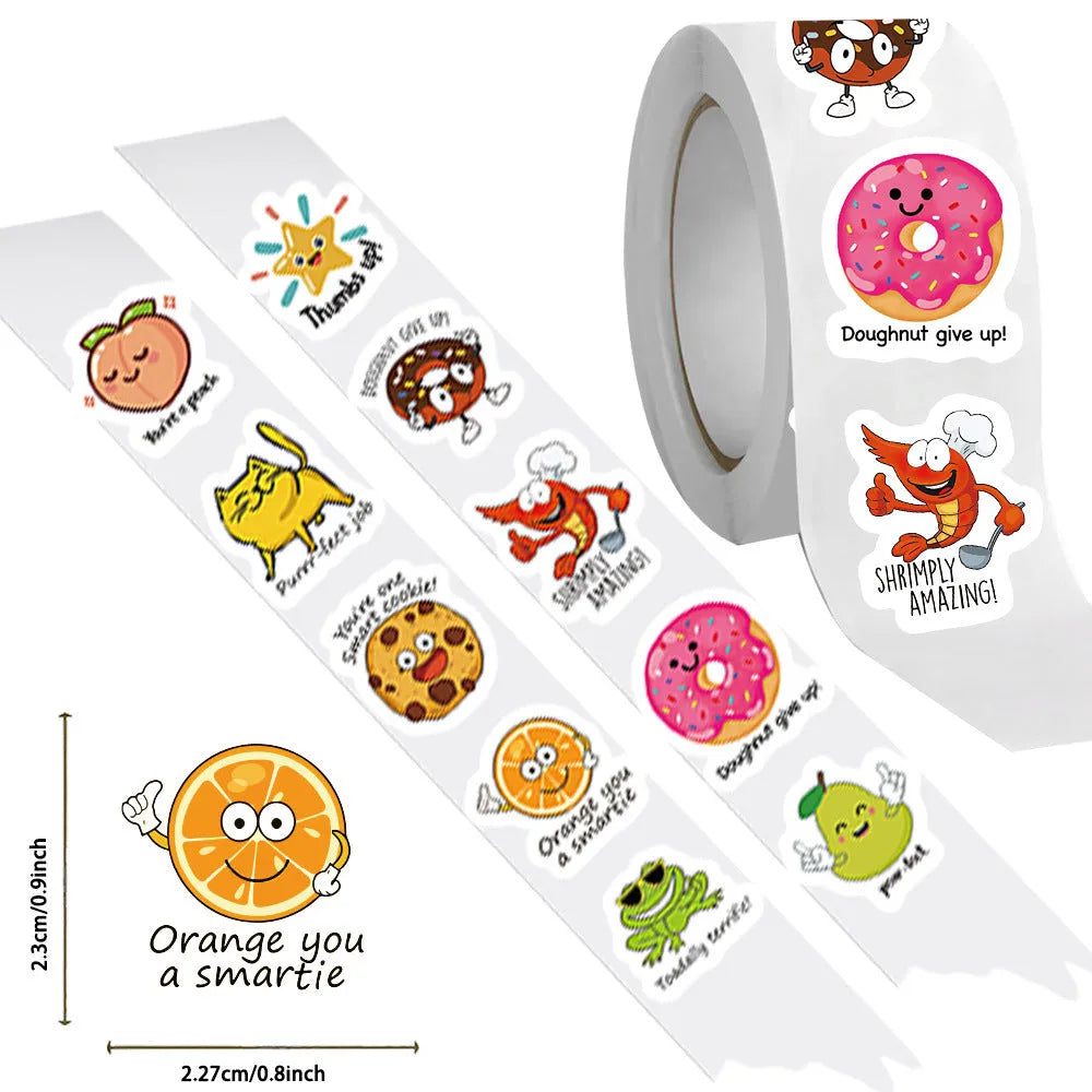 White reward stickers roll with cute printed designs for children's DIY toy use