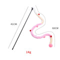 Colourful cat wand toy with long plush strip, fluffy ball, and bells on 41cm pole