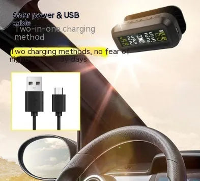 Wireless car tyre pressure monitor with colour screen display and solar panel