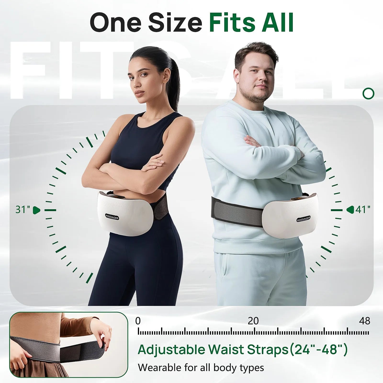 Smart Bian Stone Abdominal Massager with heat and light wave therapy, white finish, with auto kneading feature
