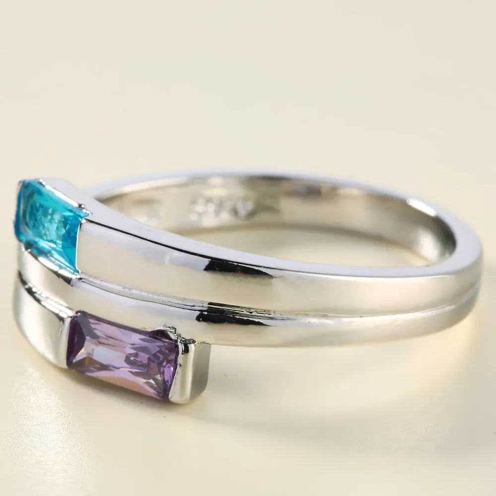 Silver colour electroplated copper ring with zircon detailing in European American style