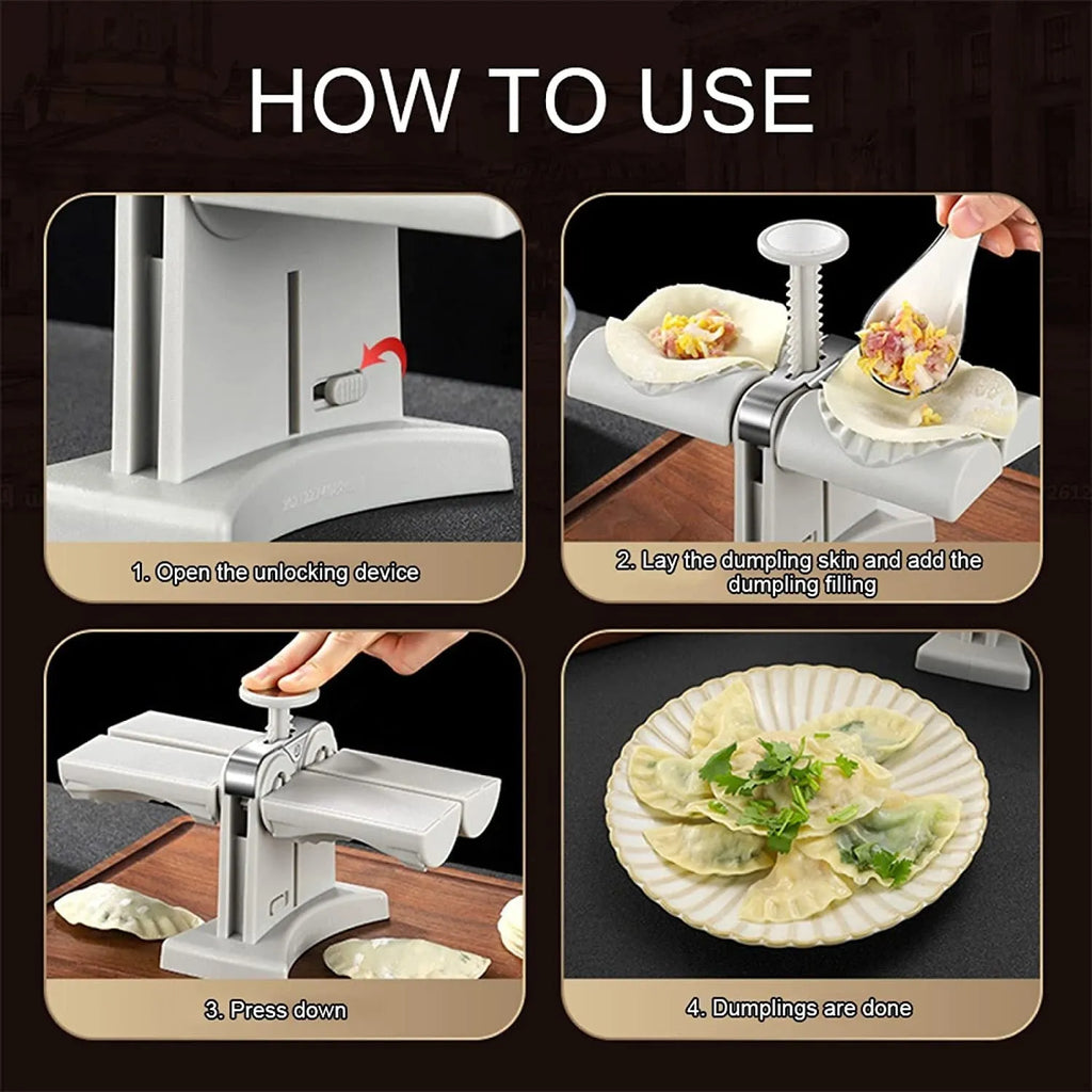White double head dumpling mould manual press with anti-slip rubber base