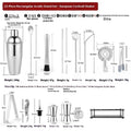 23-piece stainless steel cocktail set with drink mixers on a bar