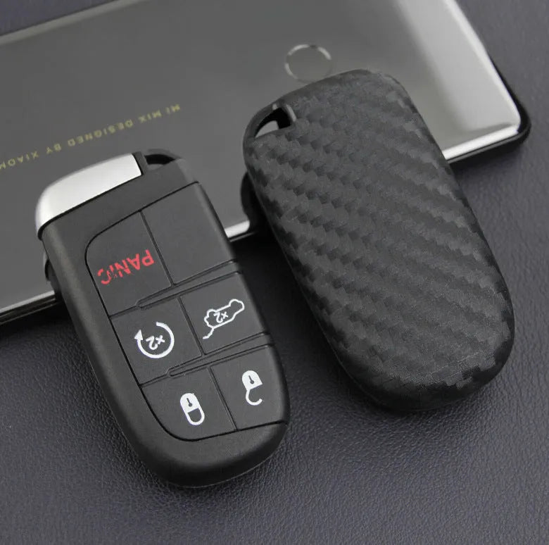 Silicone protection case for Dodge Chrysler Fiat car remote key with carbon fibre texture