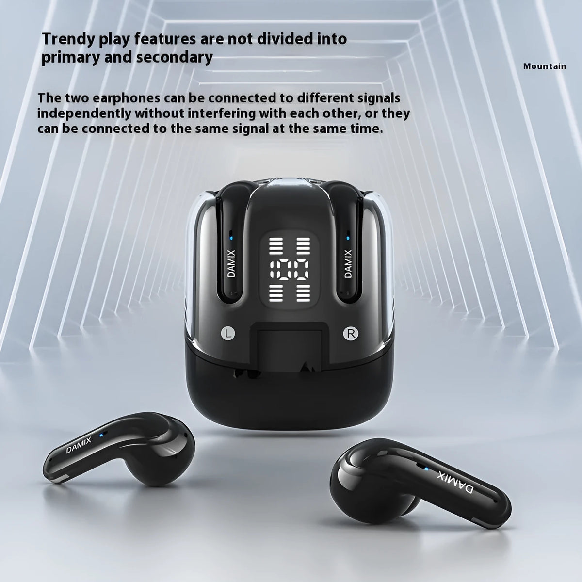 DX16 Couple Bluetooth Headset in Black with digital display and in-ear design