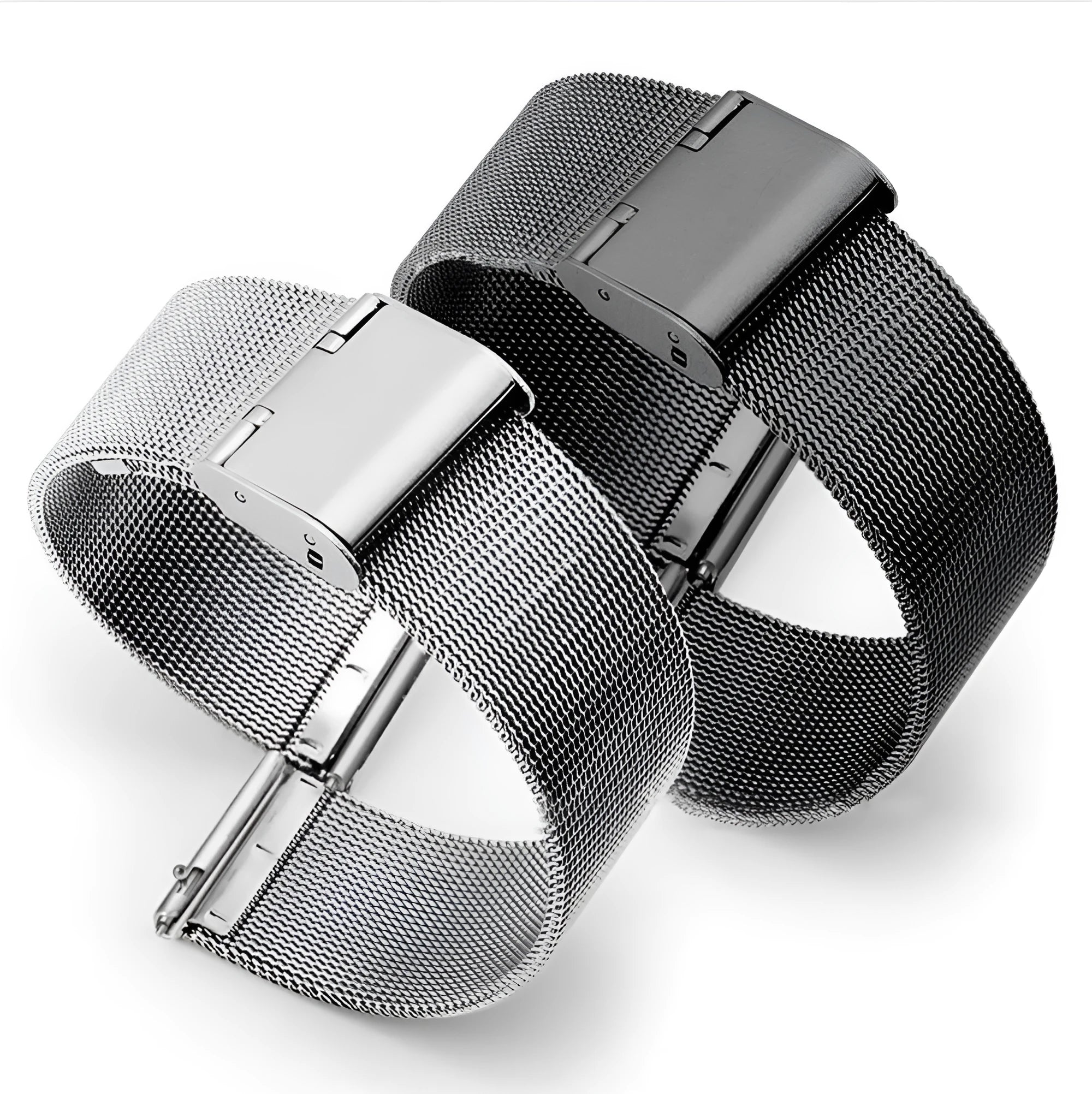 Milani stainless steel and woven silk watch band in silver, shown detached from a watch.