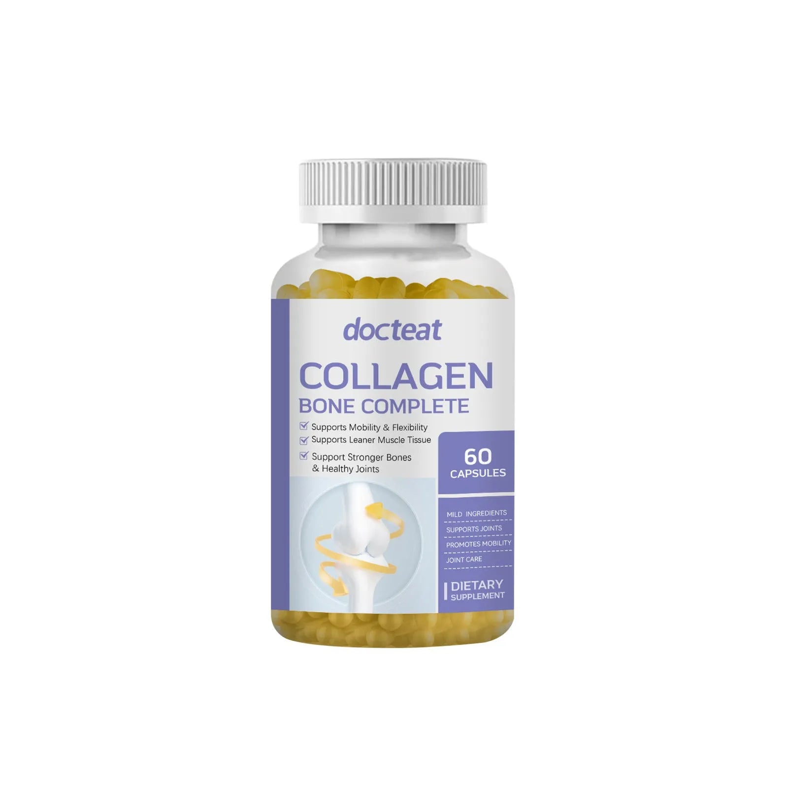 Bottle of 60 marine collagen and multivitamin capsules dietary supplement
