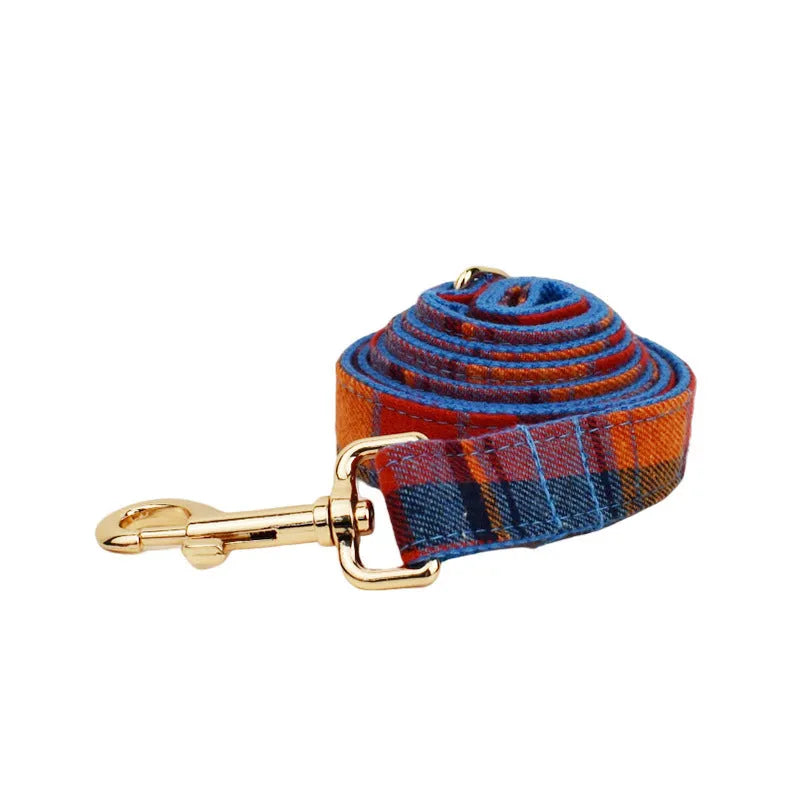 Cloth dog collar, leash, bow, and vest four-piece set in five sizes from XS to XL