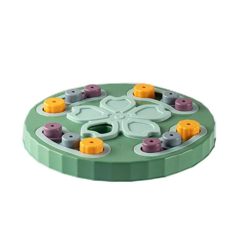 Dog slow feeding puzzle toy plate with obstacle patterns in blue colour