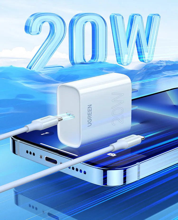 White Apple PD20W USB-C fast charger 20W MFi certified for iPhone 8-14
