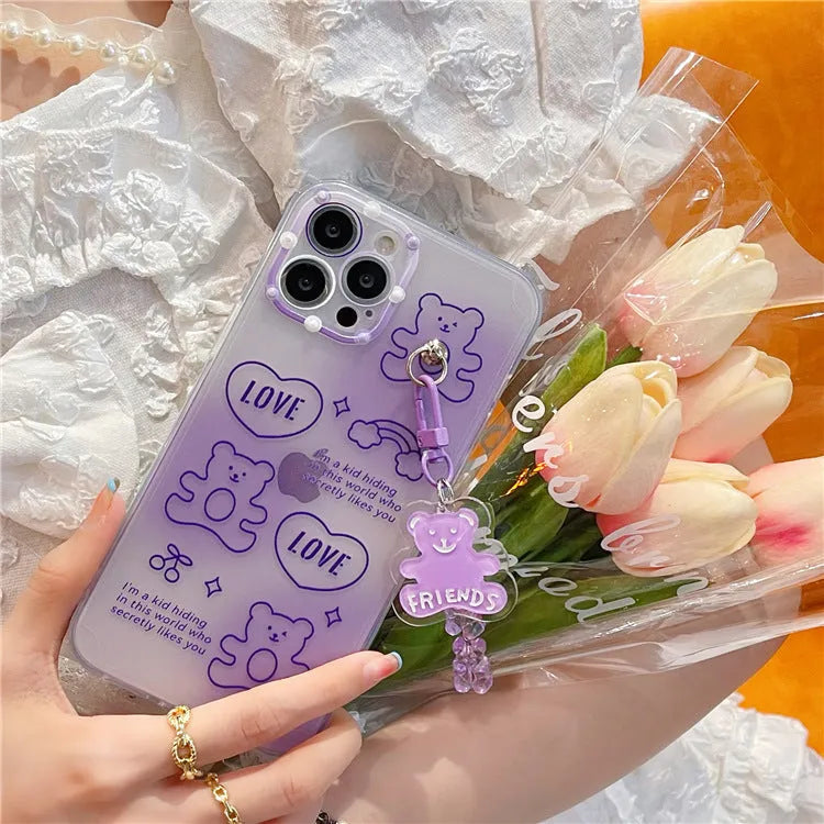 Purple clear gummy bear lanyard TPU phone case for iPhone 12 Pro and 13