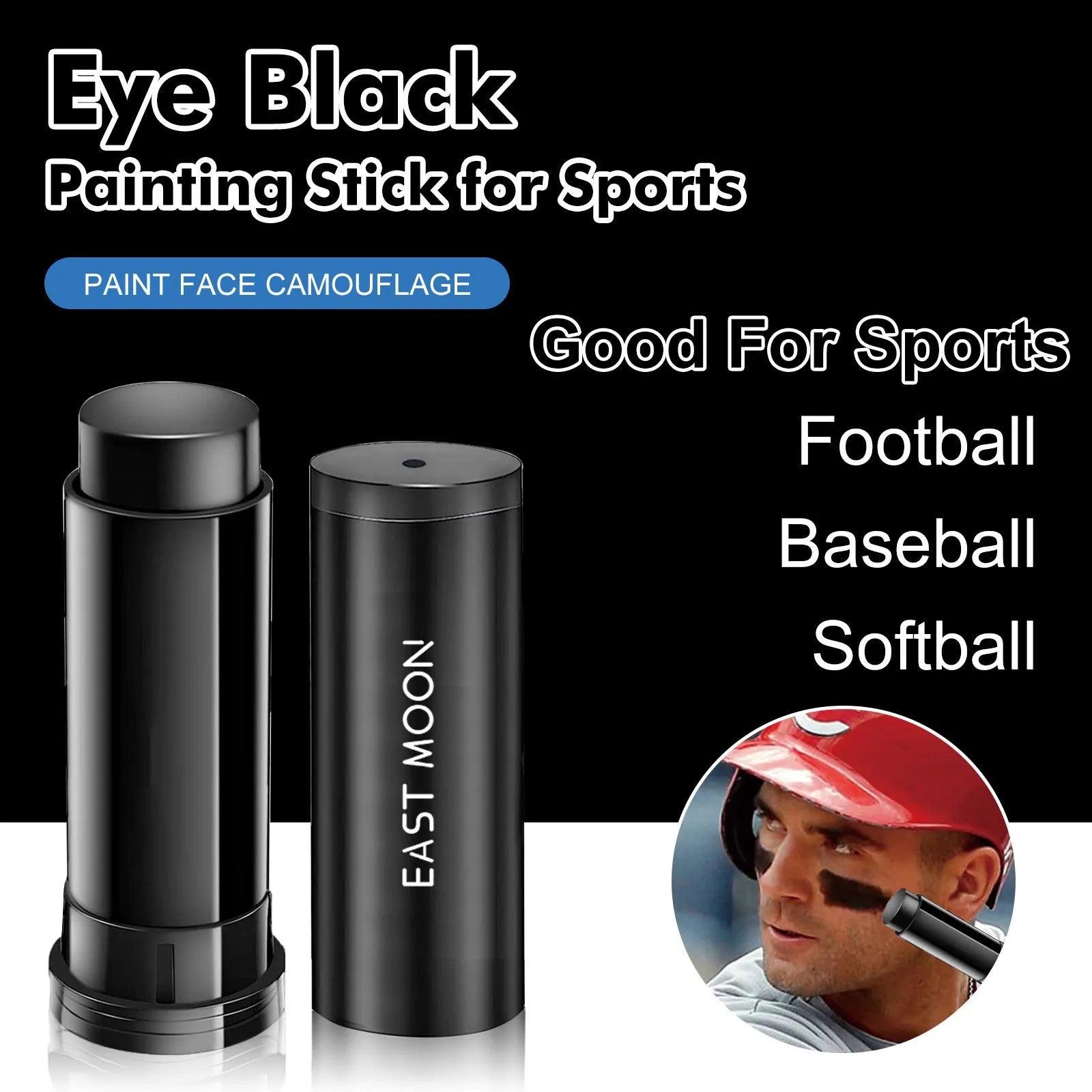 Sports Eye Black Paint Stick in packaging, 15g net content, for athletic facial marking.