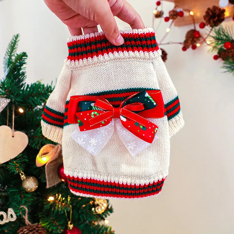 Red Christmas dog jumper with 'Merry Christmas' text on a small dog