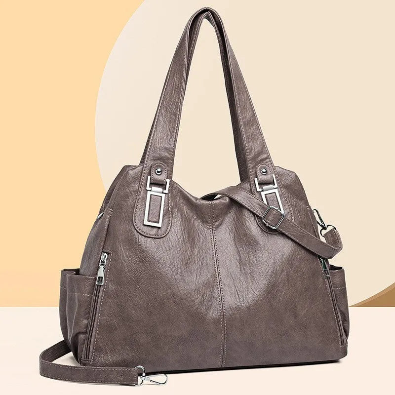 Soft PU leather large women's tote bag in square vertical shape with single shoulder strap