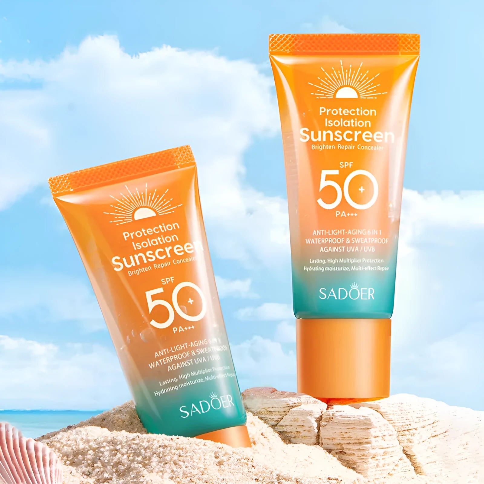 Double tube multi-effect repair isolation sunscreen 50g packaging with sun protection and makeup primer functionality