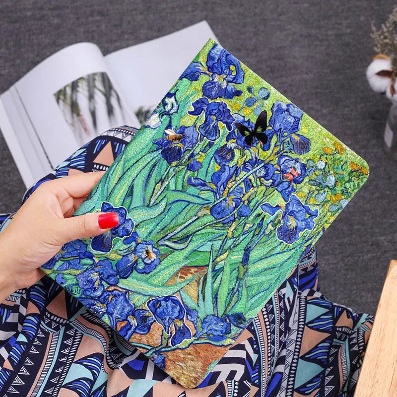 Handmade liquid silicone iPad flip case with floral oil painting design in Apricot Flower colour