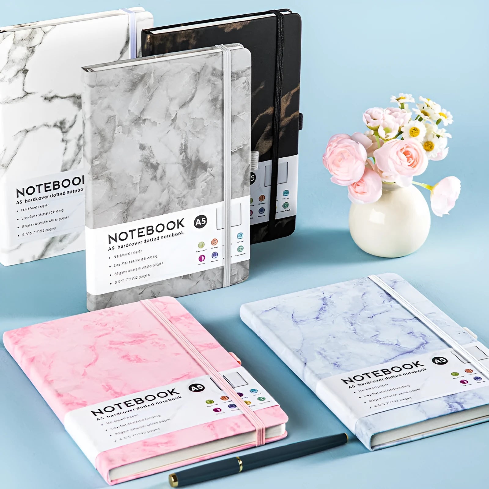 A5 office diary with hand skin feeling PU leather strap cover and lined inner pages