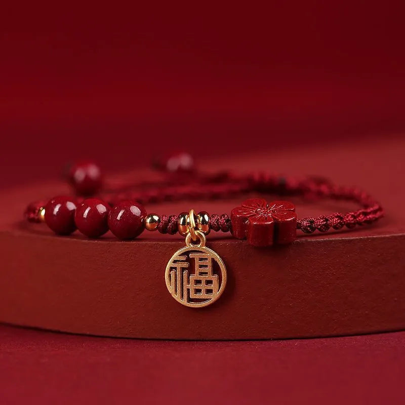 Cinnabar examination luck bracelet with braided rope strap and lucky charm card in choice of colours