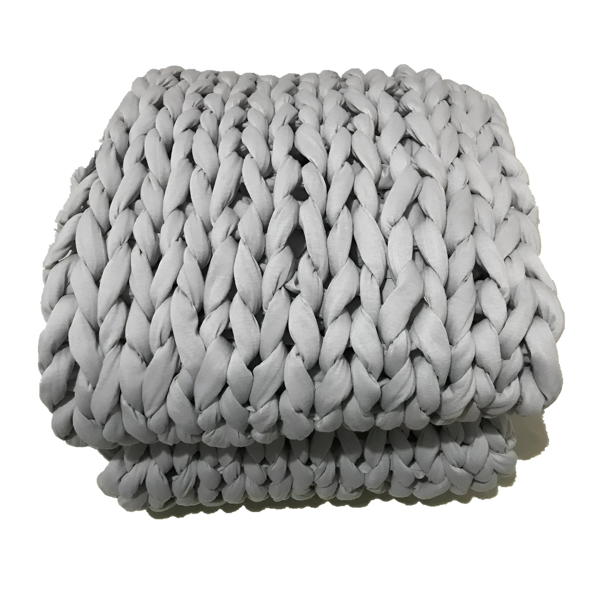 Hand-woven weighted blanket in chenille polyester, beige colour, 100x100cm size, with textured weave visible