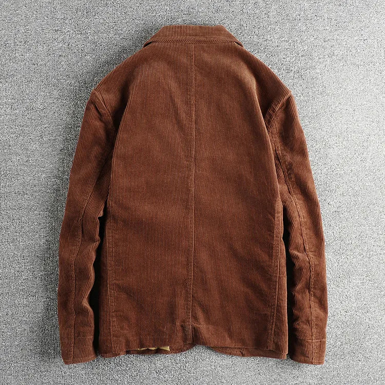 Heavy amekaji retro washed pure cotton corduroy casual jacket for men in brown