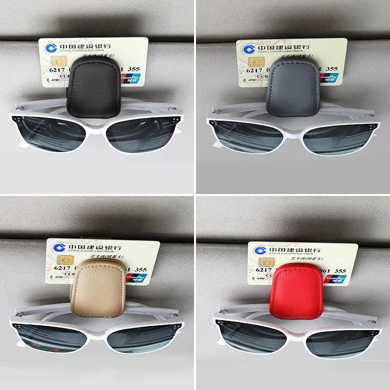 Car sun visor sunglasses holder clip in PU leather for secure storage while driving