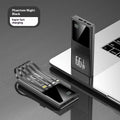 Ultra-thin portable mini power bank in black, white, purple, or blue, 145 x 68 x 15mm, plastic shell, fast charging.