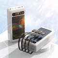 Solar power bank with 30000 mAh capacity in black white or green plastic case measuring 140 x 68 x 44 mm
