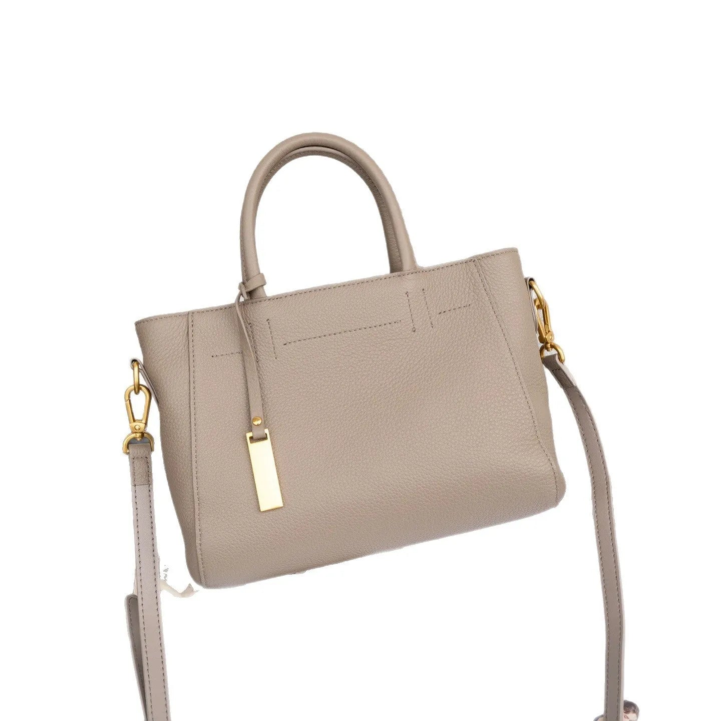 Genuine leather women handbag horizontal square shape first layer cowhide soft with sewing line detailing daily matching bag
