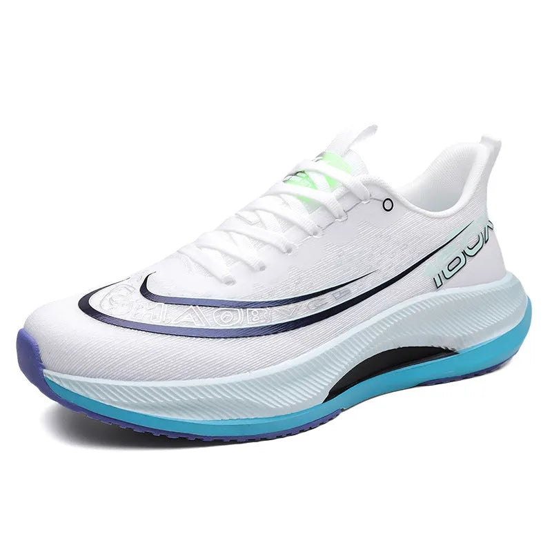 Breathable soft-soled mesh surface running shoes for men in black, low-top lace-up design with EVA sole