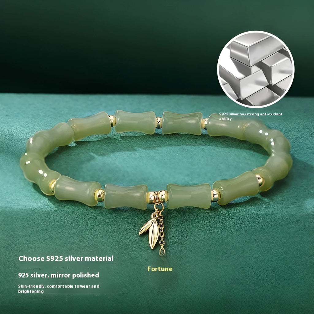 Chinese bamboo joint Hetian jade bracelet and necklace set for women