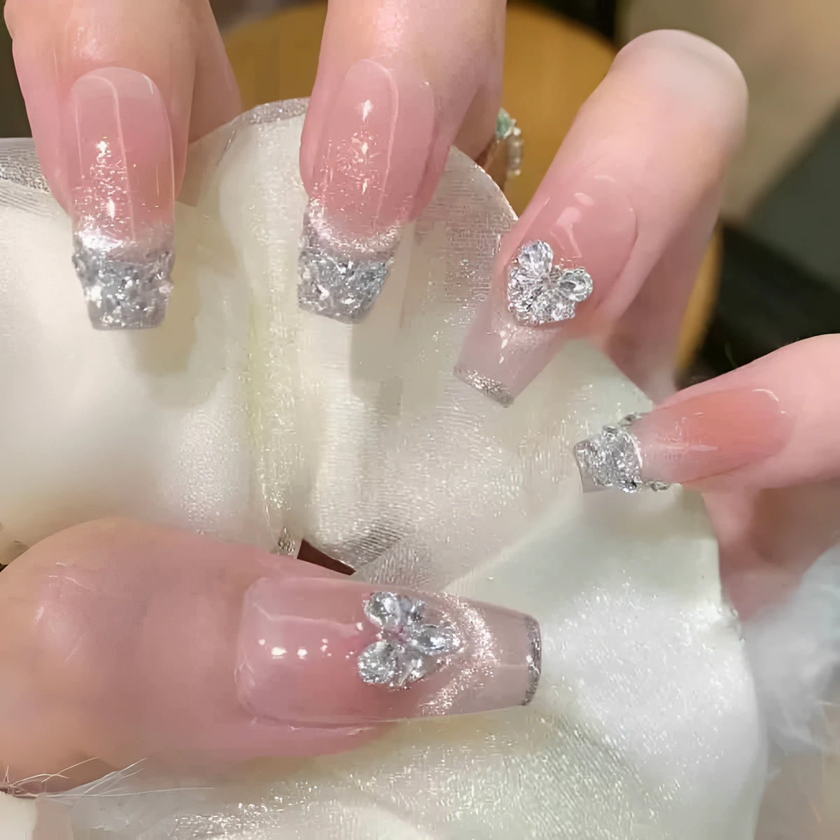 Love butterfly diamond material package nail art zircon accessories in champagne or silver