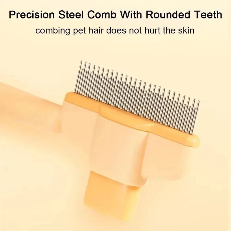 Green and yellow dog grooming brush with silicone bristles and one-click hair removal mechanism
