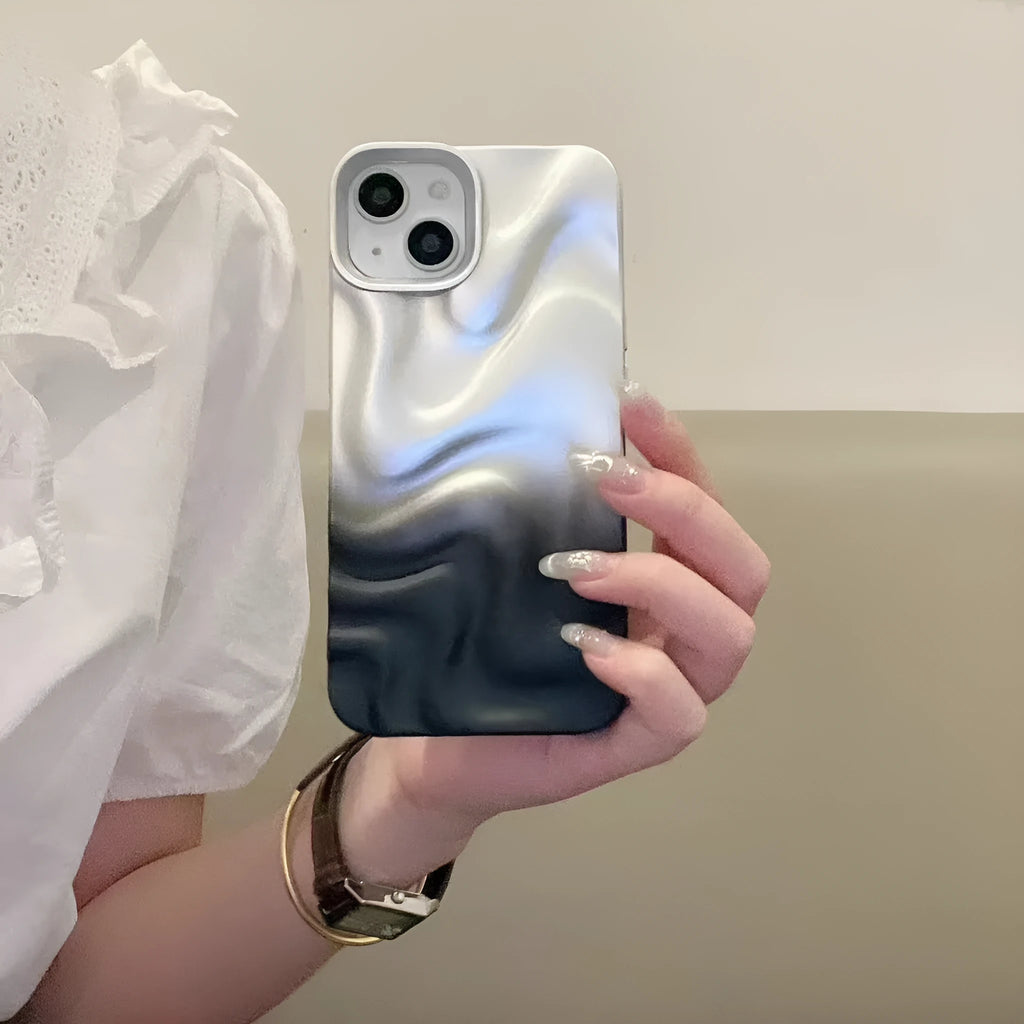 TPU water ripple embossed phone case in silver grey for iPhone with wave pattern and all-inclusive design