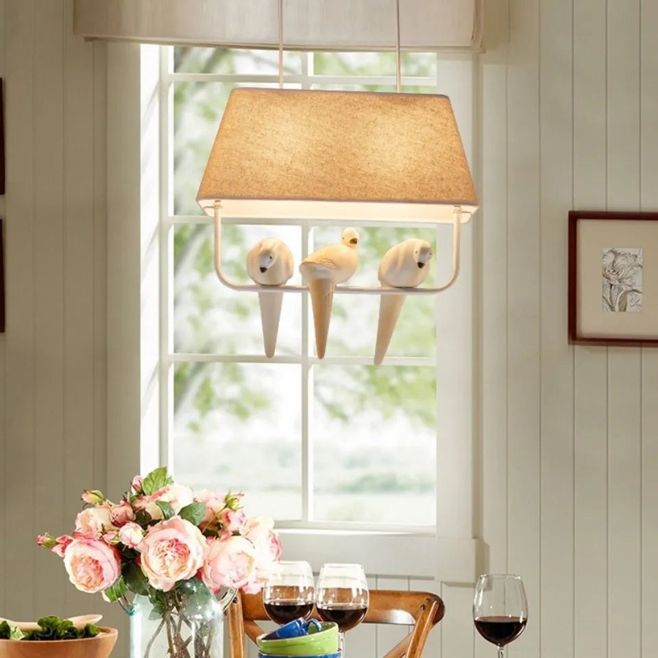 Bird chandelier ceiling lamp with fabric shade in bird designs for dining rooms and hallways