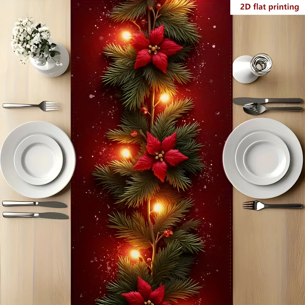 Christmas theme printed table runner with striped pattern, 33x183cm, made from polyester fibre in Nordic style