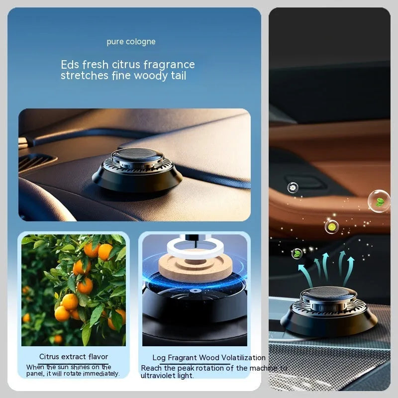 Solar-powered car aromatherapy diffuser with electromagnetic de-icing function in compact design