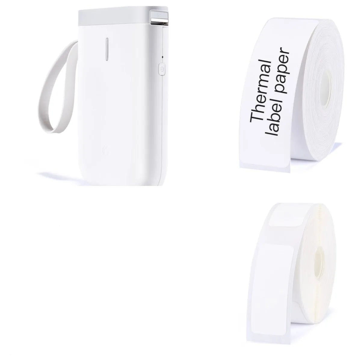 D11 Bluetooth thermal label printer with compact design showing dimensions and included accessories