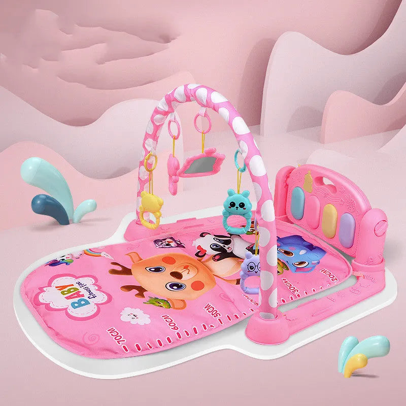 Baby fitness frame pedal piano activity centre with soft padding for infants 0-3 years in animal theme colours