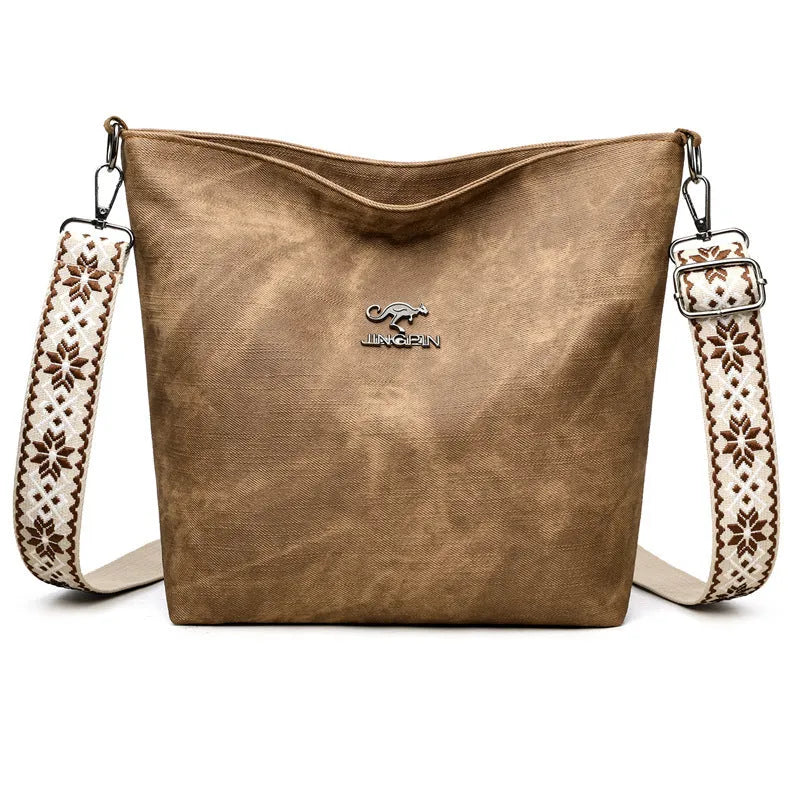 Soft PU crossbody bag in grey, pink, or yellow with large capacity