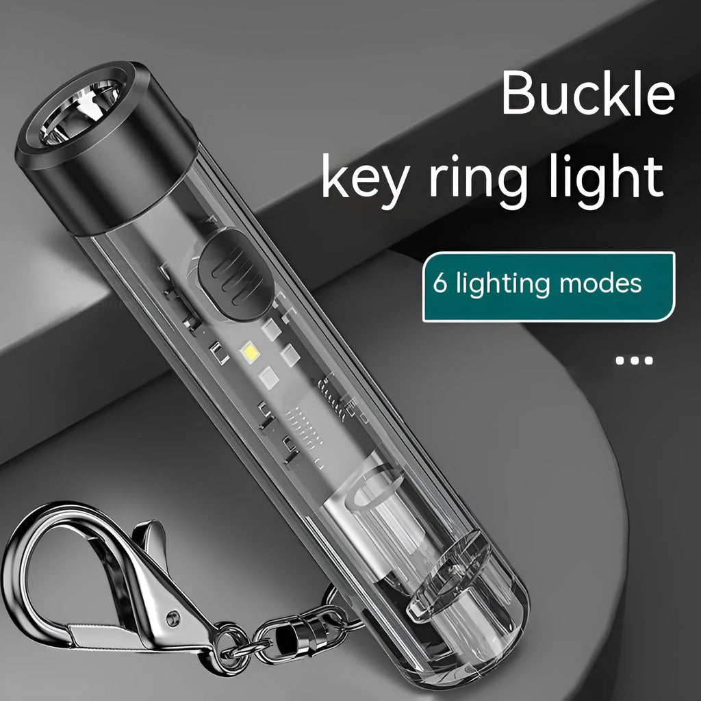 Black plastic portable flashlight with USB charging port.
