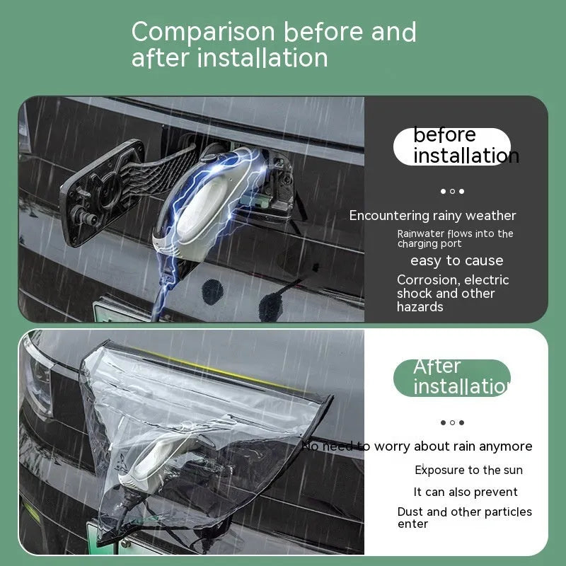 Black electric vehicle charging rain cover with magnetic strips, unfolded to 60cm by 50cm dimensions