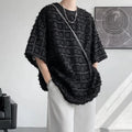 Men's black loose fit short sleeve T-shirt with jacquard texture, sizes M to 3XL