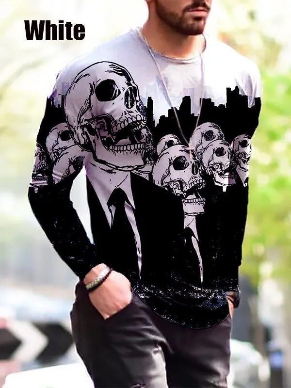 Men's long-sleeved camouflage print T-shirt with round neck and straight version fit in black colour