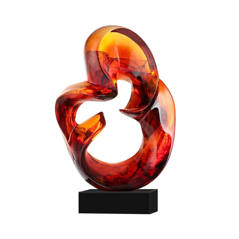 Transparent resin sculpture ornament in modern simplicity style, orange red or blue colour option