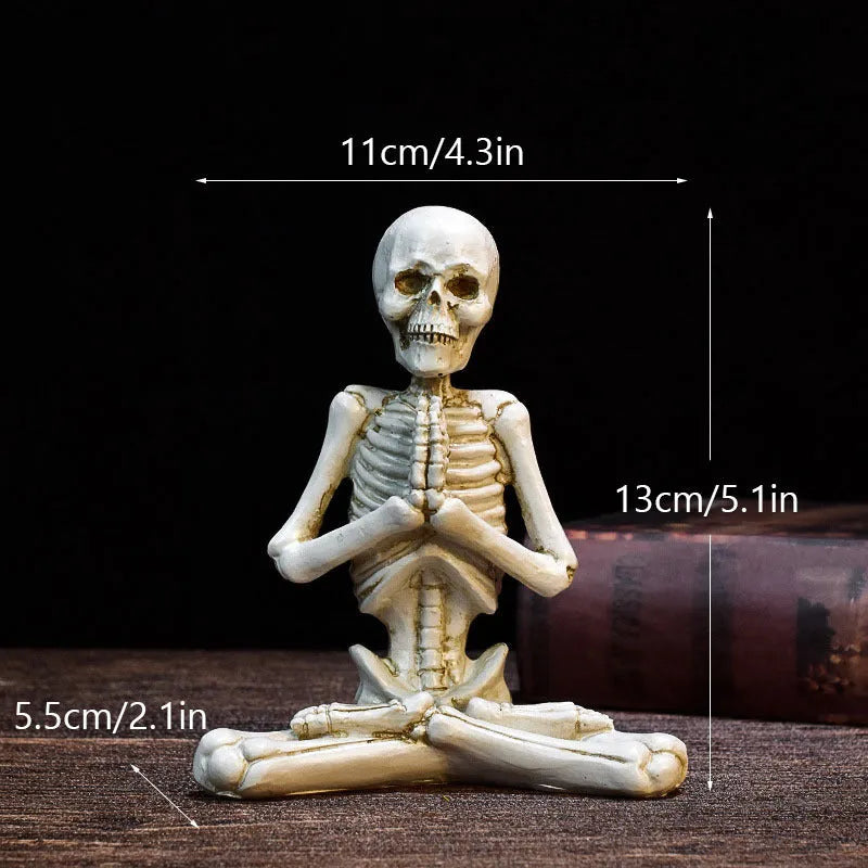 Detailed yoga skull skeleton model resin desktop ornament in black or white.