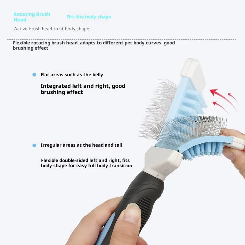 Blue plastic double-sided pet comb for dogs and cats grooming